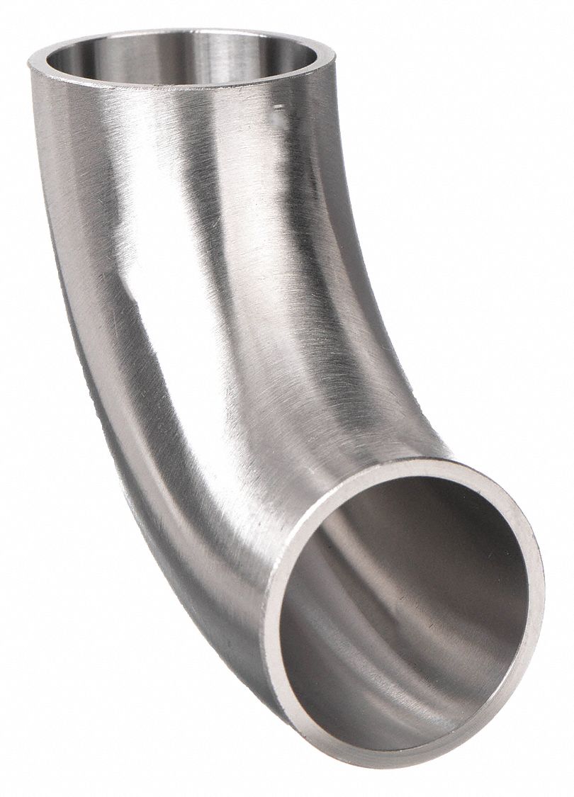 Sanitary Fitting Elbow: 1 1/2 in OD x 1 1/2 in OD Size, Weld, Stainless Steel