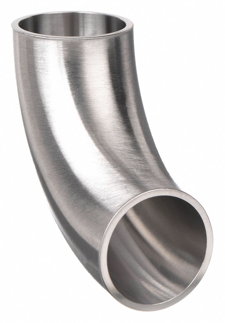 Sanitary Fitting Elbow: 1 1/2 in OD x 1 1/2 in OD Size, Weld, Stainless Steel