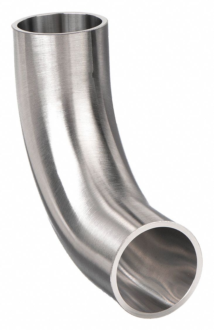 Sanitary Fitting Elbow: 1 1/2 in OD x 1 1/2 in OD Size, Weld, Stainless Steel