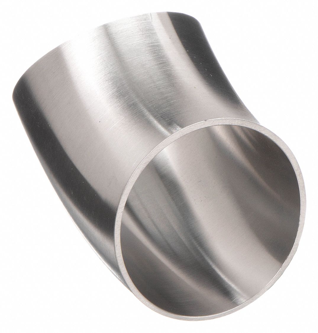 Sanitary Fitting Elbow: 1 1/2 in OD x 1 1/2 in OD Size, Weld, Stainless Steel