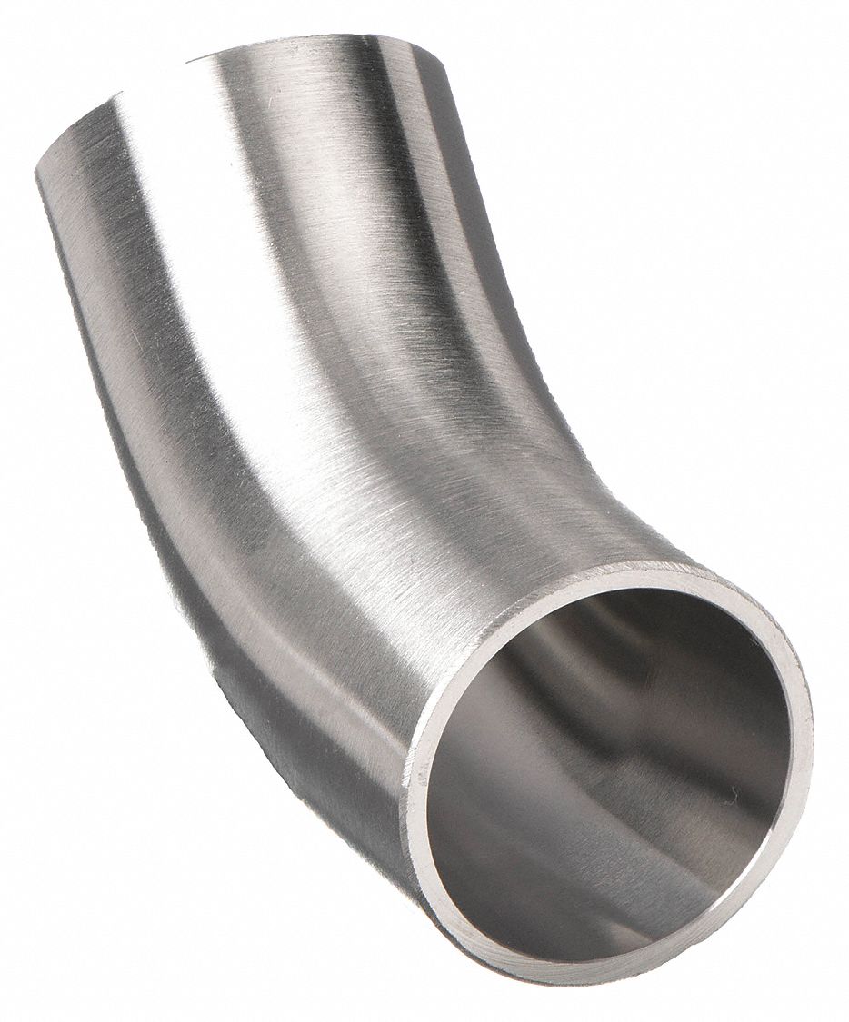 Sanitary Fitting Elbow: 1 1/2 in OD x 1 1/2 in OD Size, Weld, Stainless Steel