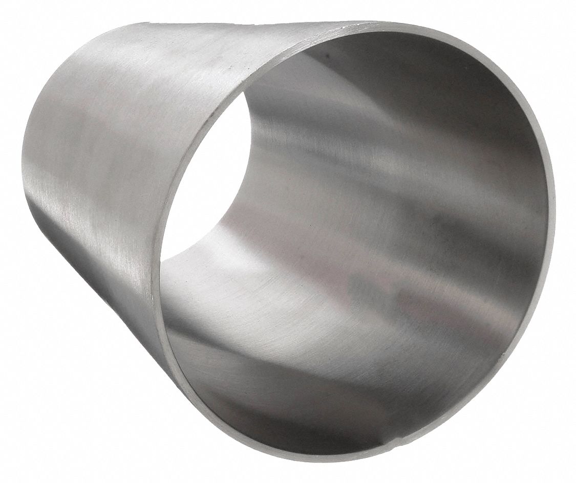 Sanitary Fitting Adapter: 1 1/2 in OD x 1 in OD Size, Weld, Stainless Steel