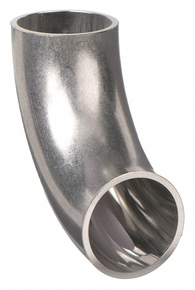 Sanitary Fitting Elbow: 90° Short Tangent Elbow, 1 1/2 in OD x 1 1/2 in OD Size, 304 Stainless Steel