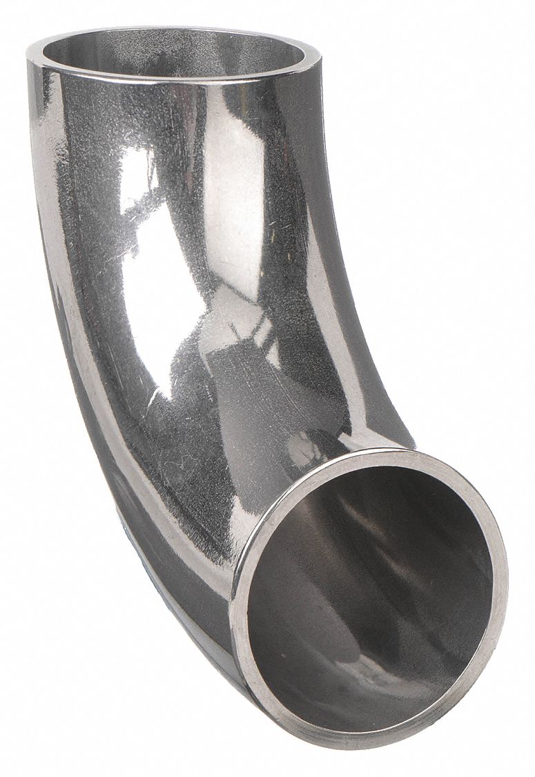 Sanitary Fitting Elbow: 90° Short Tangent Elbow, 1 1/2 in OD x 1 1/2 in OD Size, Weld