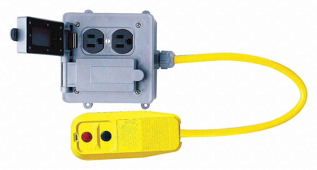 GFCI QUAD BOX SET, YELLOW, GREY, 12/3, 2 OUTLETS, 15 A, 120V AC, 25 FT LENGTH