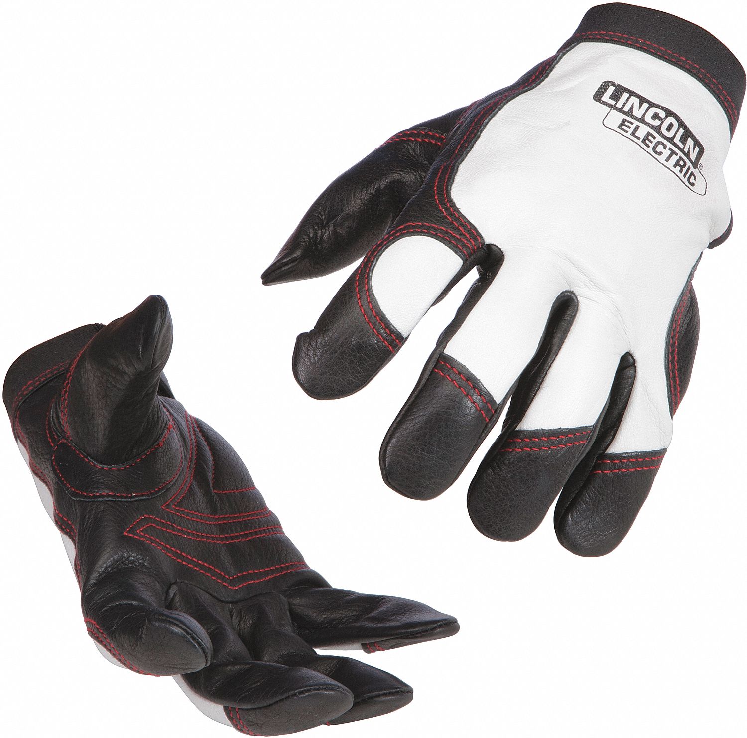 GLOVES, WHITE/BLACK, M, COWHIDE, HOOK-AND-LOOP CUFF