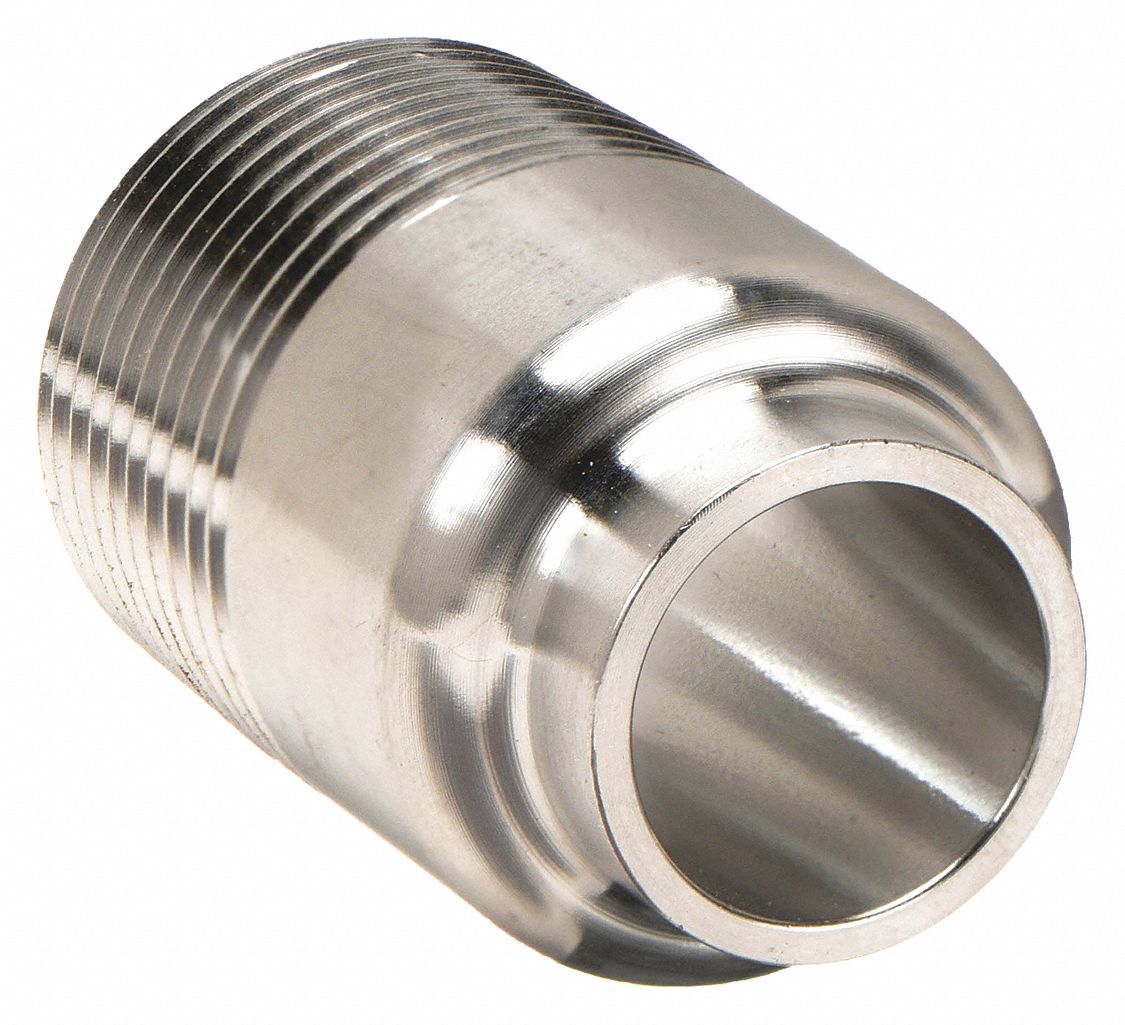 Sanitary Fitting Adapter: Straight, 1/2 in OD x 1/2 in OD Size, 316L Stainless Steel, Threaded/Weld
