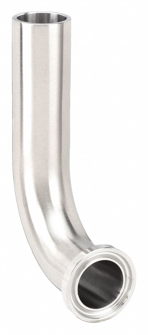 Sanitary Fitting Elbow: 90° Elbow, 1 1/2 in OD x 1 1/2 in OD Size, Clamp/Weld, 316L Stainless Steel