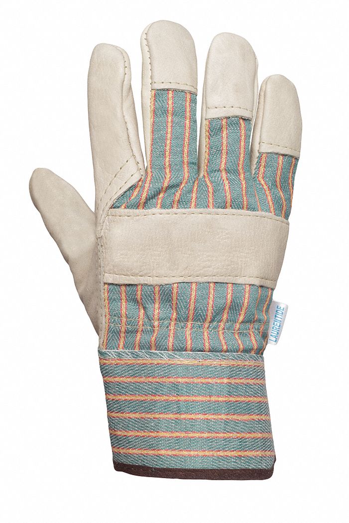 WORK GLOVE, UNLINED, SAFETY CUFF, SZ M/8, COWHIDE/COTTON, PR