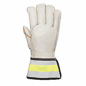 LINESMAN'S COWHIDE GLOVES, XL, WING THUMBS, PATCH PALMS, REFLECTIVE TAPE, 3 IN CUFF