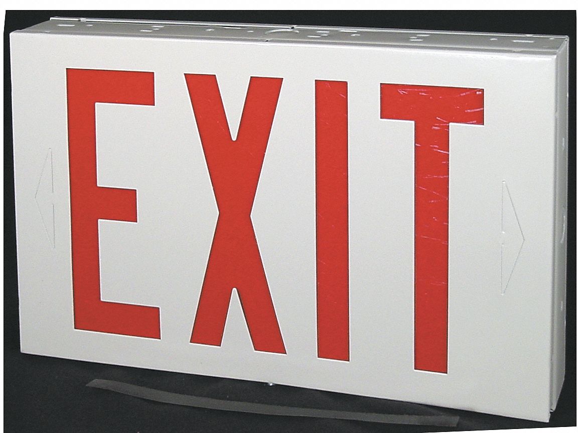 EXIT SIGN, EMERGENCY LIGHTING, UNIVERSAL, LED, ANY MOUNTING, RED, 6 INCH