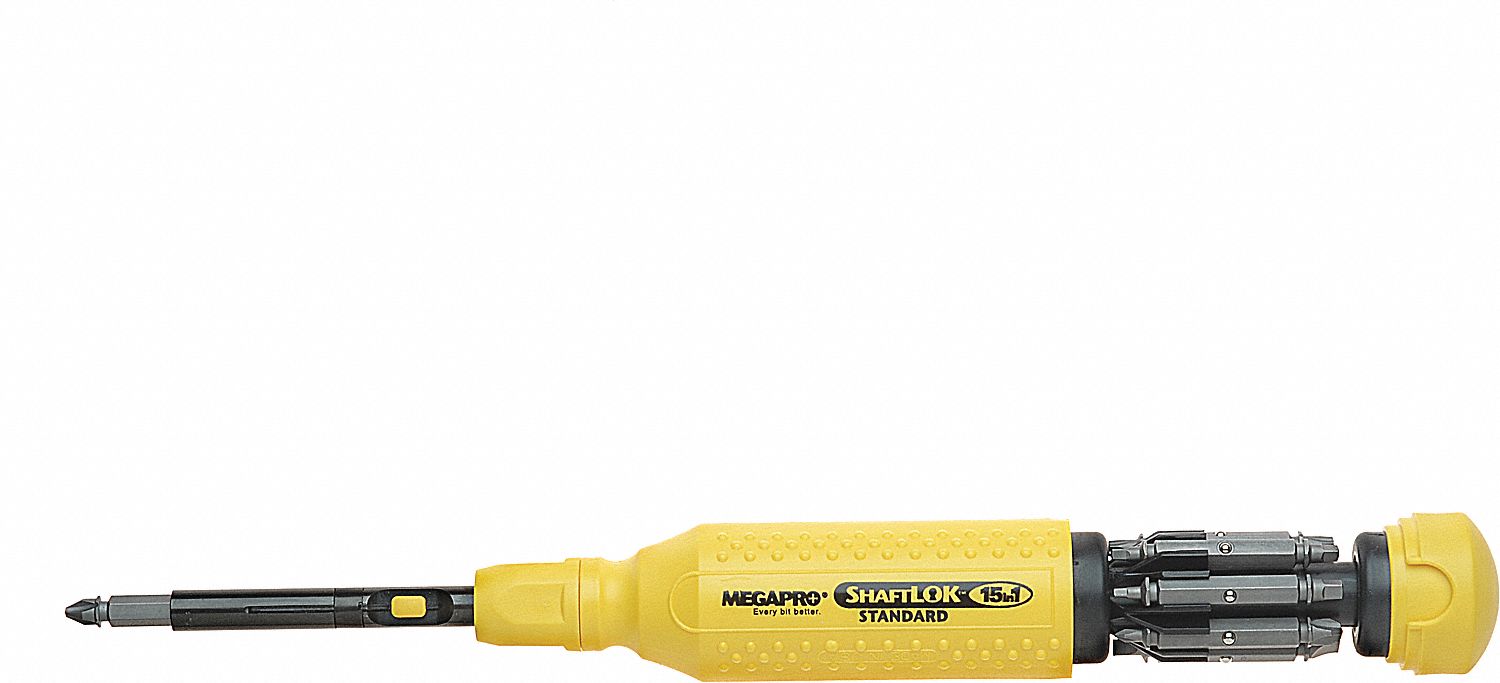 MULTI-BIT SCREWDRIVER, PHILLIPS/SLOTTED/SQUARE/TORX TIP, 12 TIPS, 8 1/2 IN OVERALL L