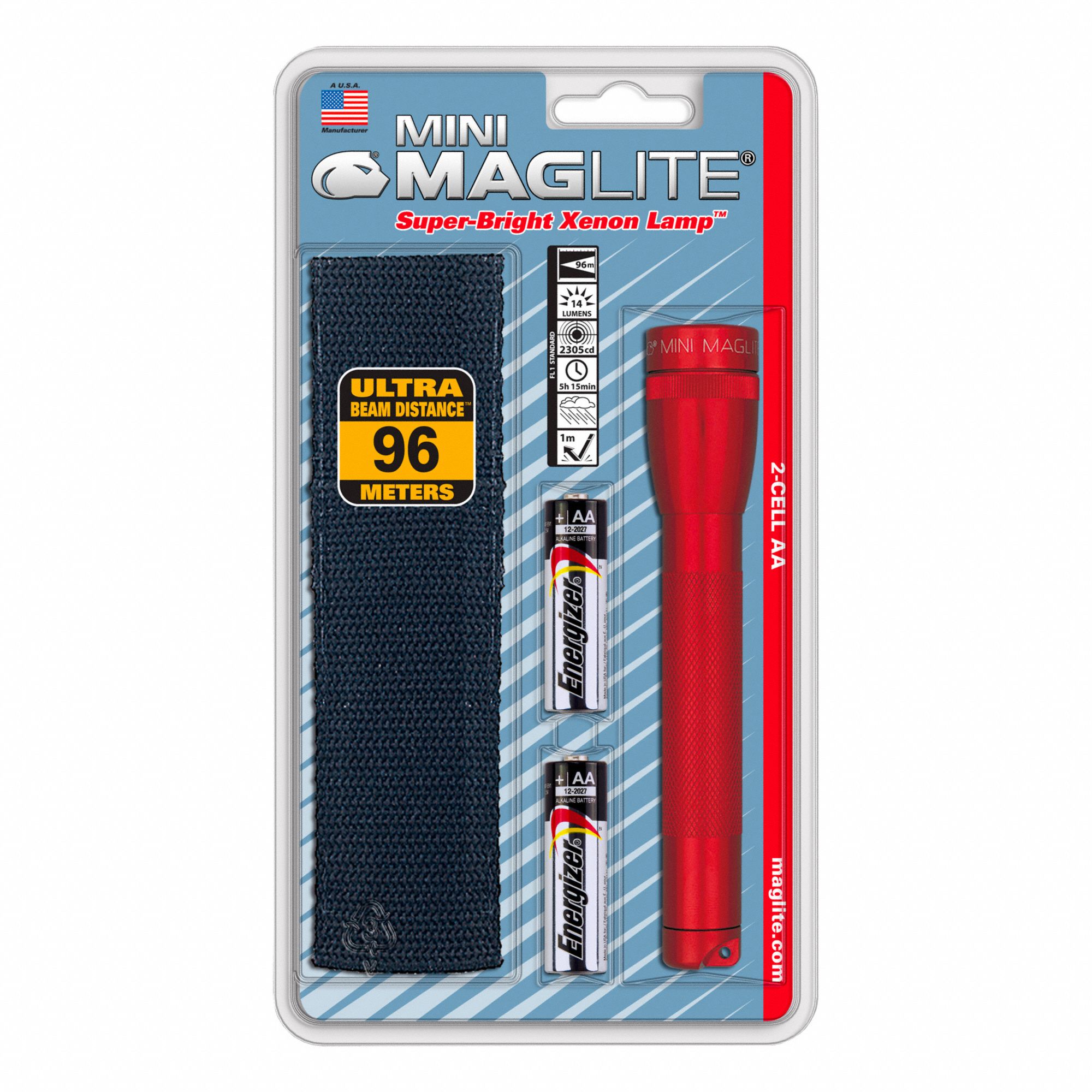 PACK COMBINÉ ÉTUI/MINI MAGLITE,PILES AA,ROUGE,5 3/4 PO L,ALUMINIUM
