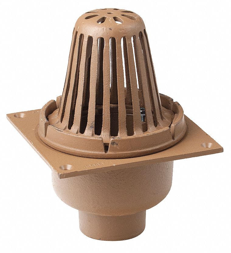 SMITH LIGHT COMMERCIAL Cast Iron, Square, Roof Drain, No Hub, Pipe Dia