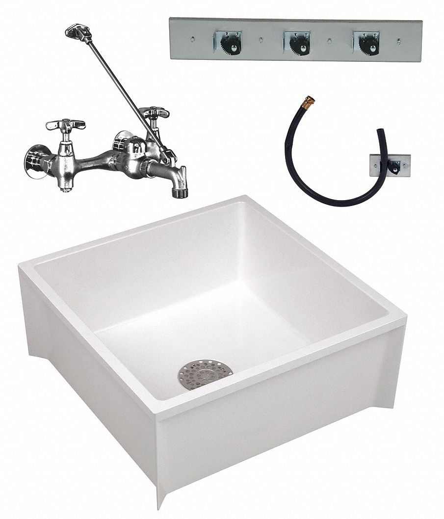 MOP SERVICE SINK: E. L. MUSTEE, SMC FIBERGLASS, 10 IN H, 24 IN X 24 IN BOWL SIZE