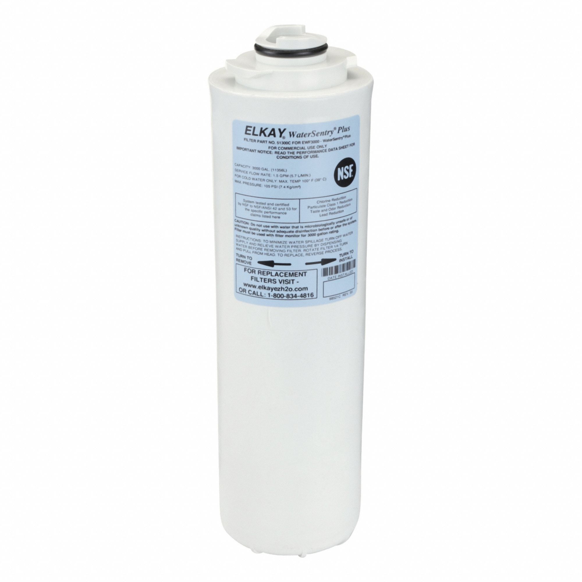 ELKAY, 1.5 gpm, 3,000 gal, Replacement Filter Cartridge - 11U265|51300C ...