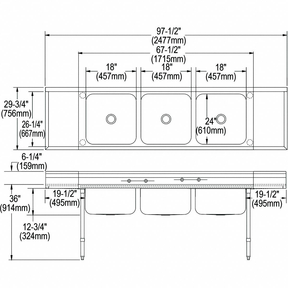 ELKAY Scullery Sink Elkay, 36 in Work Surface Ht, 42 1/4 in Overall Ht