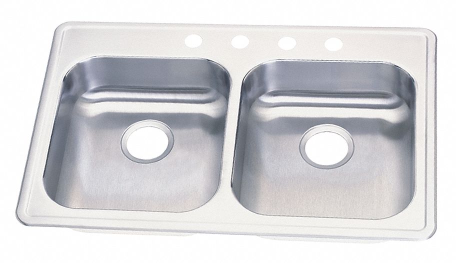 EQUAL DOUBLE BOWL DROP- IN SINK: ELKAY, 33 IN OVERALL LG, 21¼ IN W, 5¼ IN BOWL DP