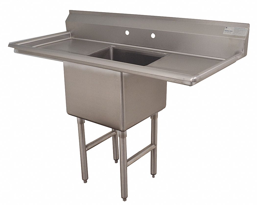 SCULLERY SINK: ADVANCE TABCO, 37 IN WORK SURFACE H, 43 IN H, 54 IN OVERALL LG