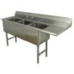 Freestanding, Three-Bowl Kitchen & Bar Sinks Without Faucets, With Drainboards on Right