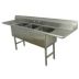 Freestanding, Three-Bowl Kitchen & Bar Sinks Without Faucets, With Drainboards on Left and Right
