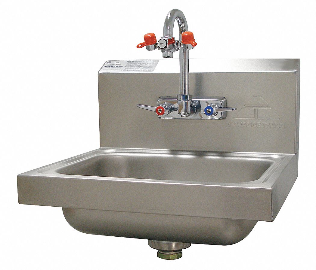 Stainless Steel Hand Sink Eye Wash With Faucet Wall Mounting Type Silver