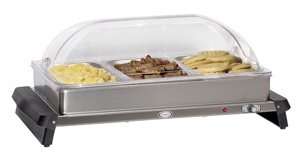 CADCO Buffet Server, w/ Rolltop Lids, 3 Pans 11U497WTBS3RT Grainger