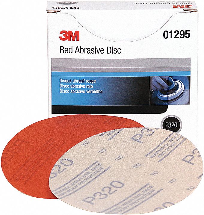 HOOK-AND-LOOP ABRASIVE PAPER DISC, NON-VACUUM, BACK WEIGHT A, 320 GRIT, RED, 5 IN, AL OXIDE, BX 50