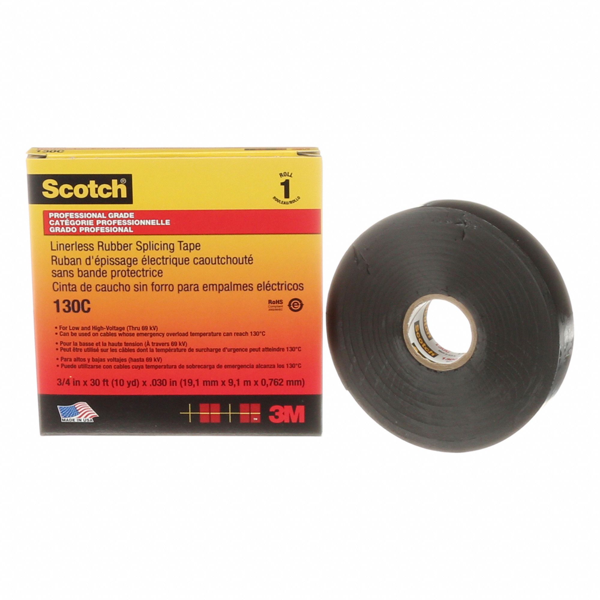 RUBAN D'ÉPISSAGE EN CAOUT,S/ DOUBLURE,AUTO-COLLANT,ISOLANT,HT TENSION,30 PI X 3/4 PO,NR