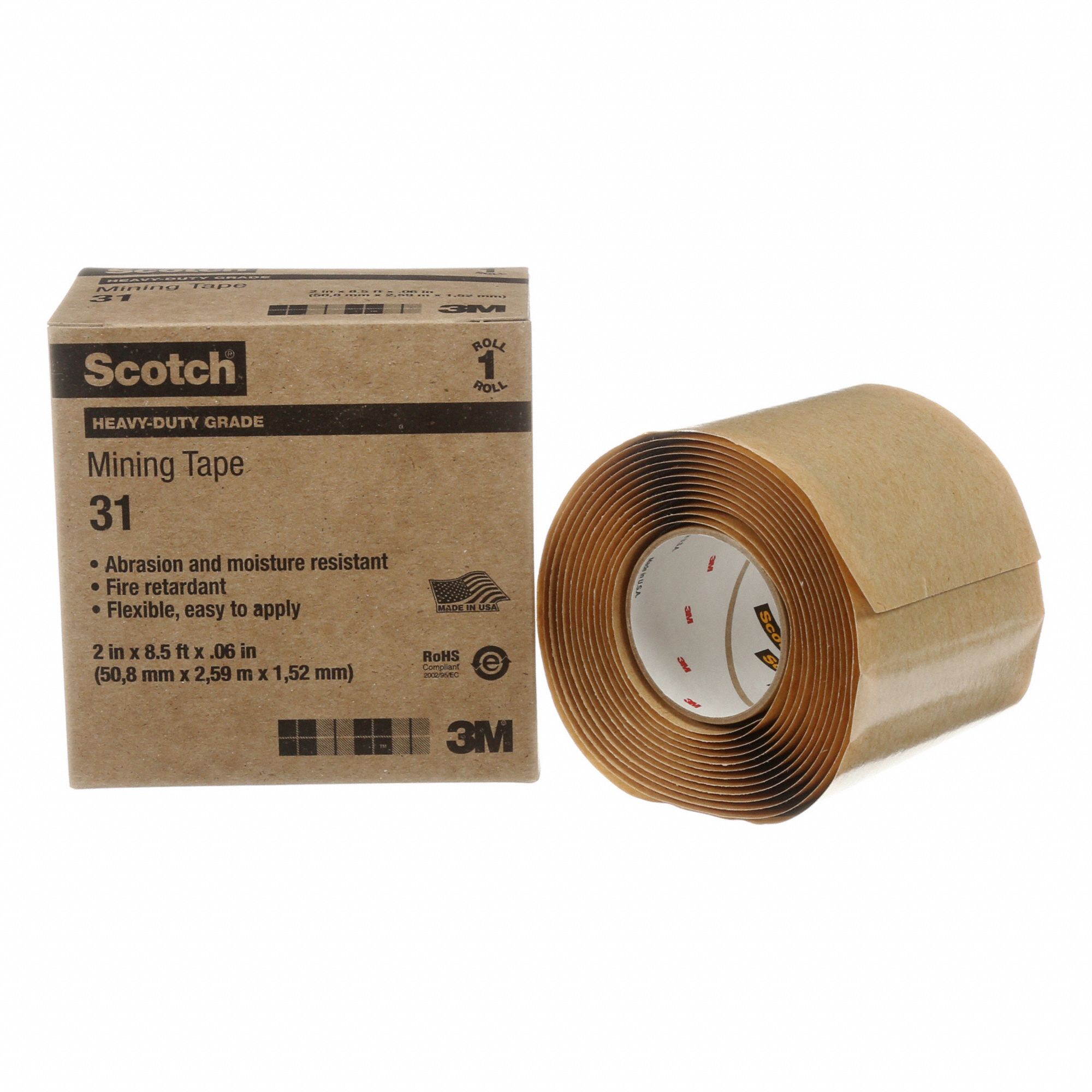 SCOTCH MINING TAPE, TOUCH, HEAVY-DUTY, ABRASION RESIST BACK, 10 FT X 2 IN