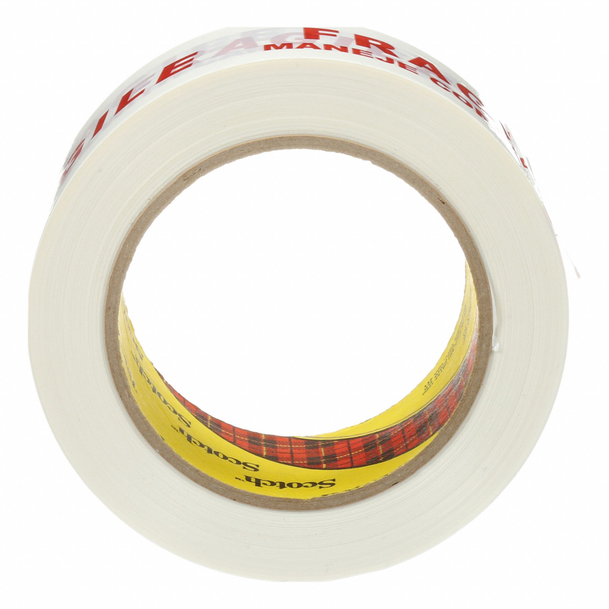 RUBAN P/ BOÎTE,MESSAGE IMPRIMÉ,BLC/ROUGE,100 M X 48 MM X 1 9/10 MM,PP/CAOUT