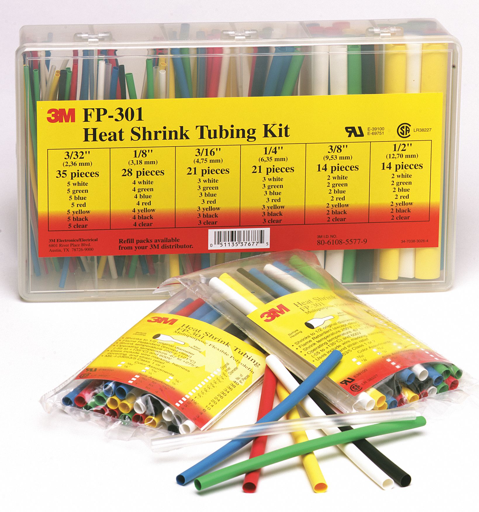 TUBING KIT, HEAT SHRINK, 2:1 SHRINK RATIO, 133 PIECE, 6 IN L PIECES, POLYOLEFIN/PLASTIC