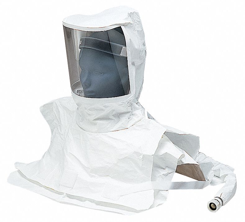 SUPPLIED-AIR HOOD, DOUBLE BIB, FULLY DISPOSABLE, MAINTENANCE FREE, TYVEK, NIOSH, SAR