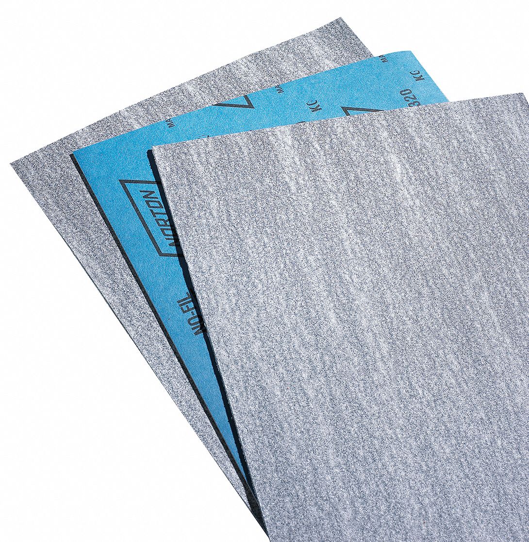 NORTON Sanding Sheet: 320 Grit, 11 In Lg, 9 In Wd, Paper, B, Silicon ...