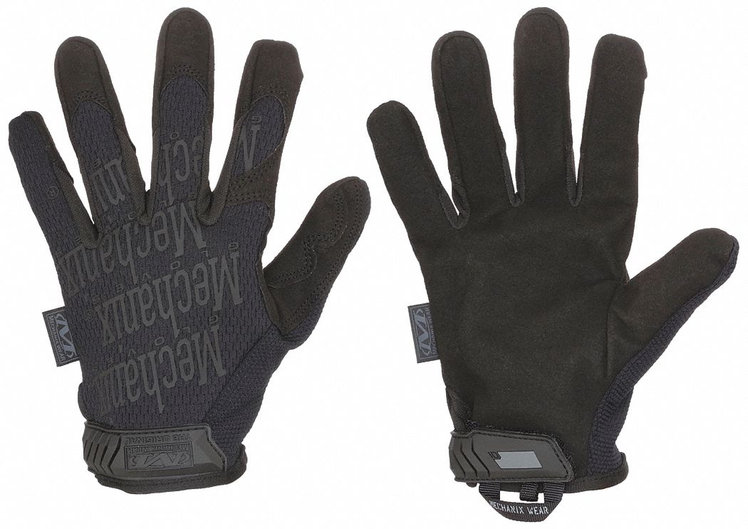 Tactical Gloves: XL, Black, Synthetic Leather, Hook-and-Loop, Washable, 1 PR