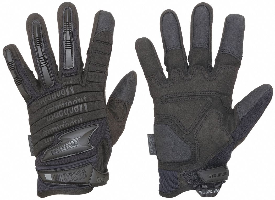 Tactical Gloves: XL, Black, Silicone, Hook-and-Loop, Washable, 1 PR