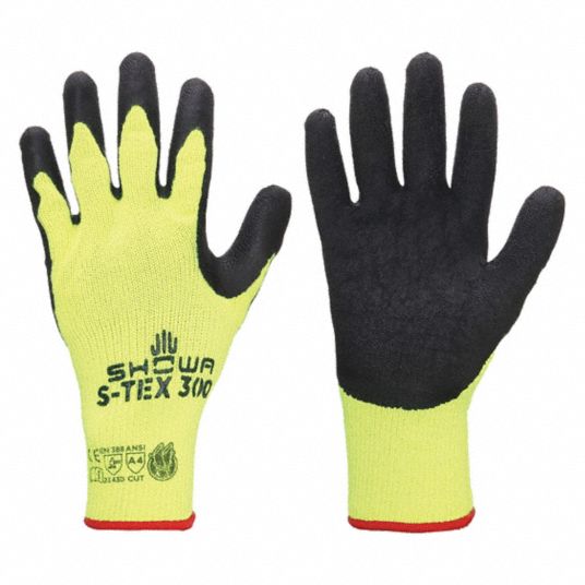 SHOWA Coated Gloves: XL ( 10 ), ANSI Cut Level A4, Palm, Dipped, Latex,  Polyester ( 10 ga ), 1 PR