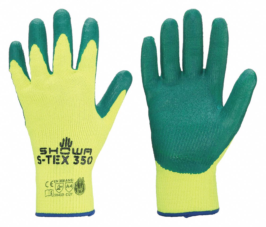 SHOWA Coated Gloves: S ( 7 ), ANSI Cut Level A4, Palm, Dipped, Nitrile,  Polyester ( 10 ga ), 1 PR
