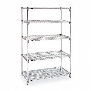 WIRE SHELVING, FREESTANDING, STATIONARY, ADJUSTABLE, 5 TIER, CHROME FINISH, 48 X 24 X 74 IN