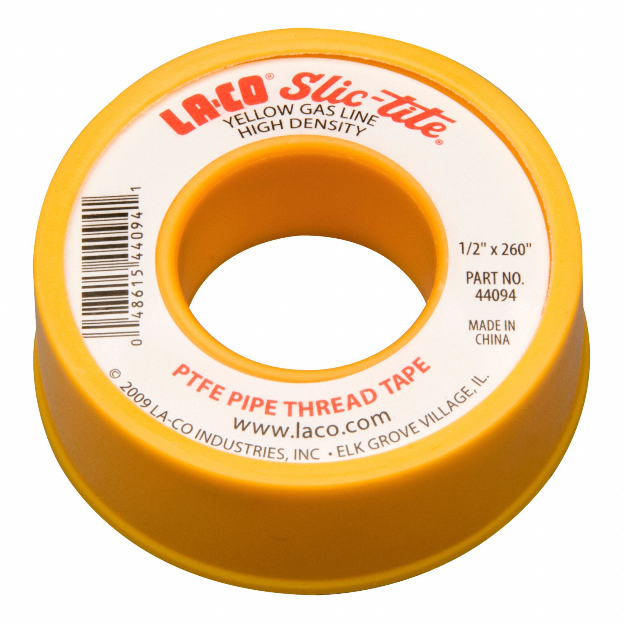 PIPE THREAD TAPE, NON-TOXIC, 2,000 PSI, -450 ° F TO 550 ° F, YELLOW, 260 X 1/2 IN, 4 MIL, PTFE, RL 1