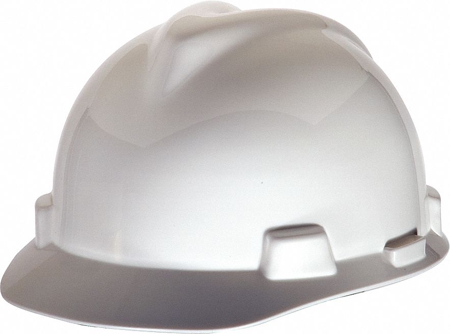 SLOTTED CAP, CSA Z94.1-2005, TYPE 1, CLASS E, PE, ONE-TOUCH, FRONT BRIM, WHITE