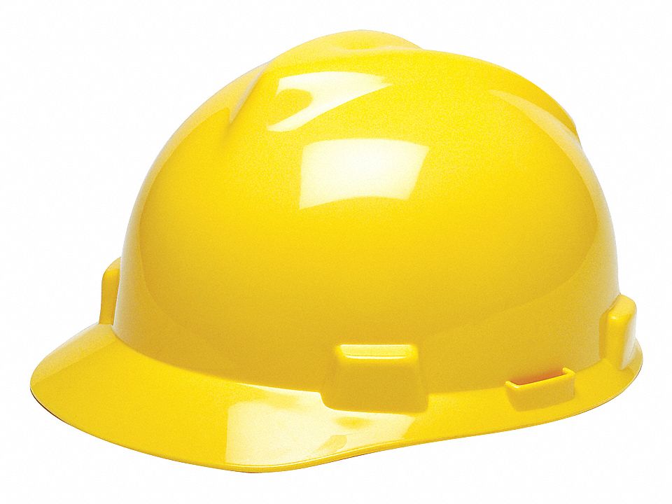 SLOTTED CAP, CSA Z94.1-2005, TYPE 1, CLASS E, PE, 4-PT ONE-TOUCH, FRONT BRIM, YELLOW