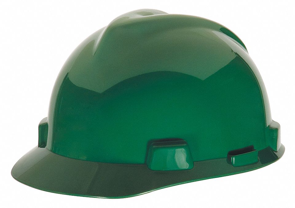 SLOTTED CAP, CSA Z94.1-2005, TYPE 1, CLASS E, PE, ONE-TOUCH, FRONT BRIM, GREEN