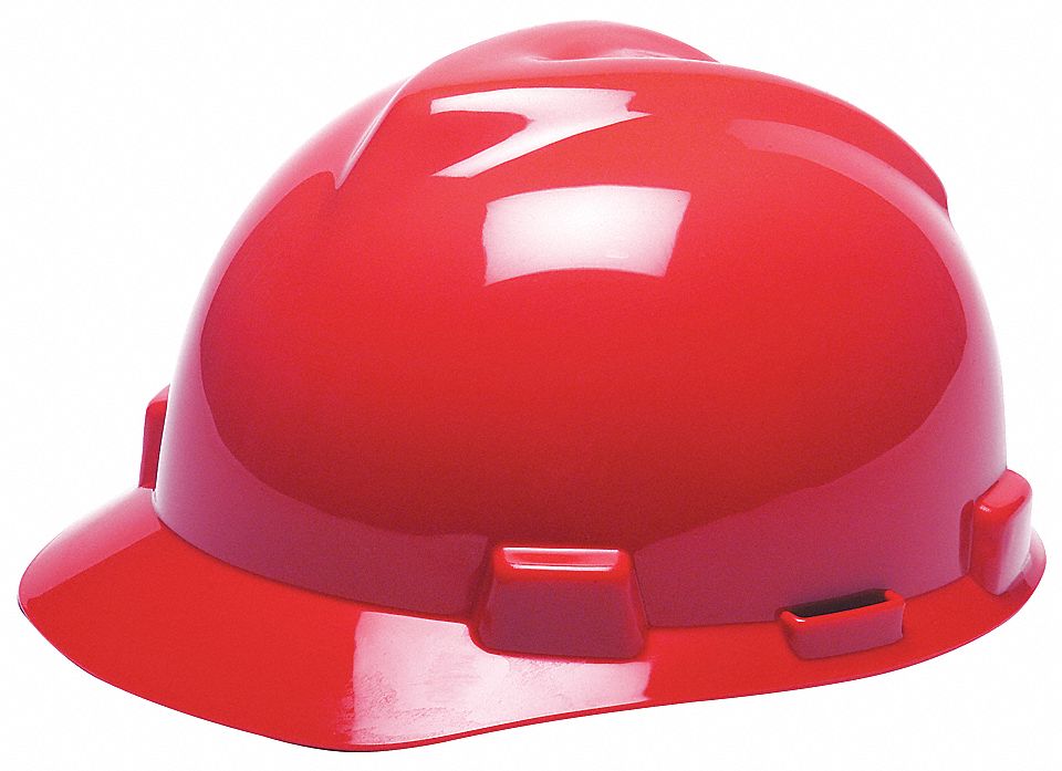 SLOTTED CAP, CSA Z94.1-2005, TYPE 1, CLASS E, PE, ONE-TOUCH, FRONT BRIM, RED