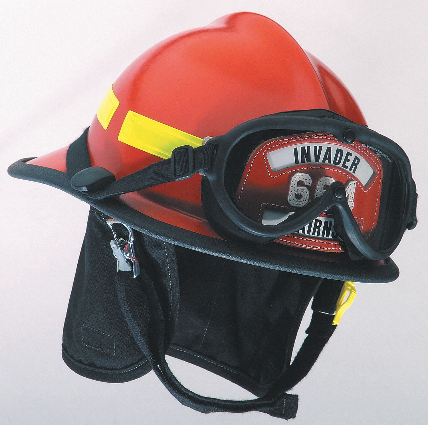 FIRE HELMET WITH 4 IN VISOR, 6 3/8 TO 8 3/8, FIBREGLASS, BLACK