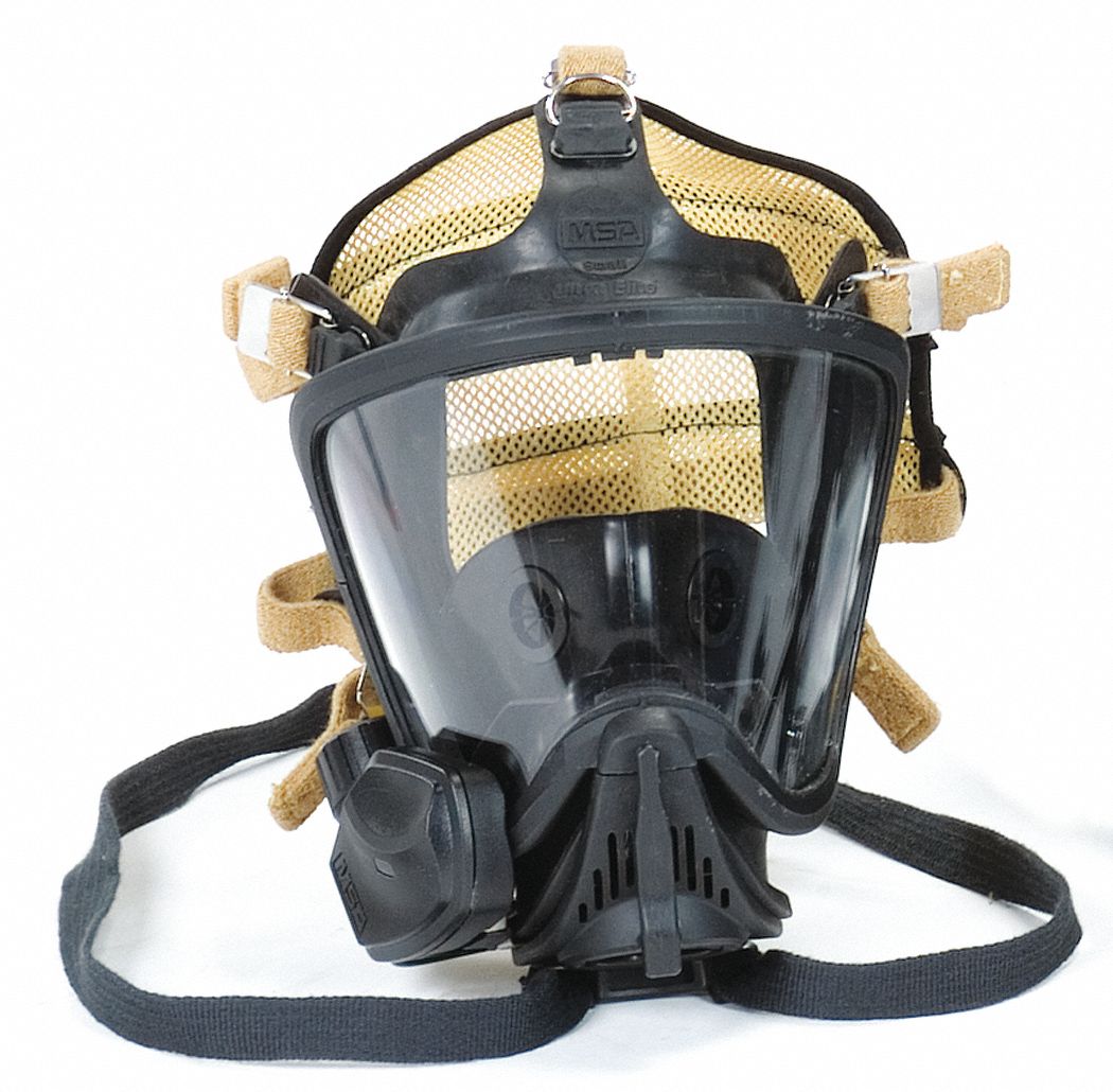 FULL FACE MASK, POSITIVE PRESSURE, 4 POINT ADJUSTMENT SYSTEM, BLK, YLW, SIZE SMALL, KEVLAR, RUBBER