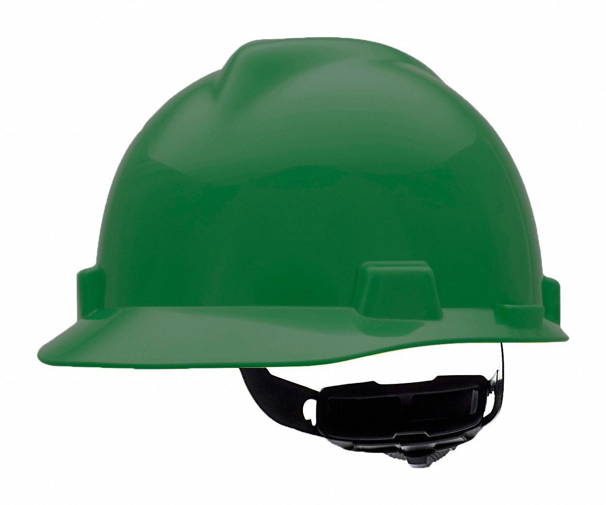 SLOTTED CAP, CSA, TYPE 1, CLASS E, PE, 4-PT FAS-TRAC III RATCHET, FRONT BRIM, GREEN