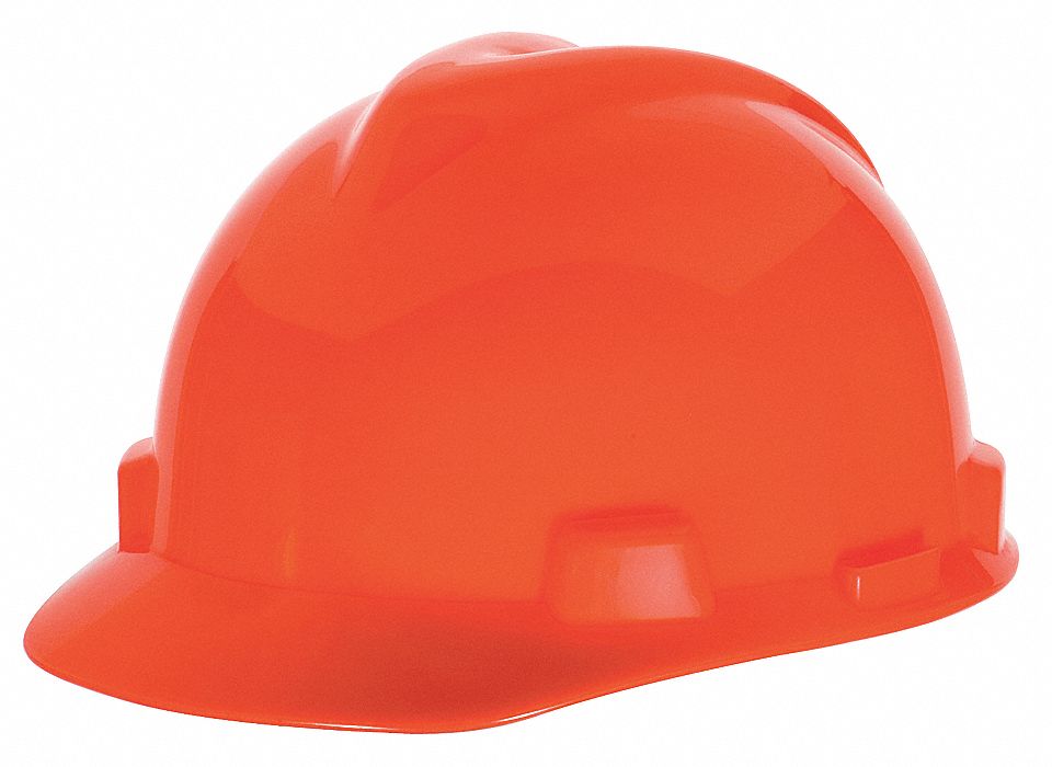 SLOTTED CAP, CSA, TYPE 1, CLASS E, PE, 4-PT FAS-TRAC III RATCHET, FULL BRIM, HI-VIS ORANGE