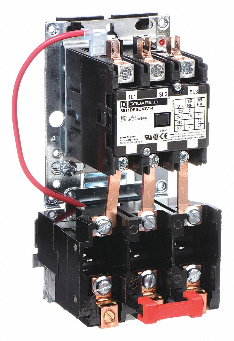 Definite Purpose Magnetic Motor Starter: Non-Reversing, 3 Poles, 40 A, 24V AC Coil, Thermal