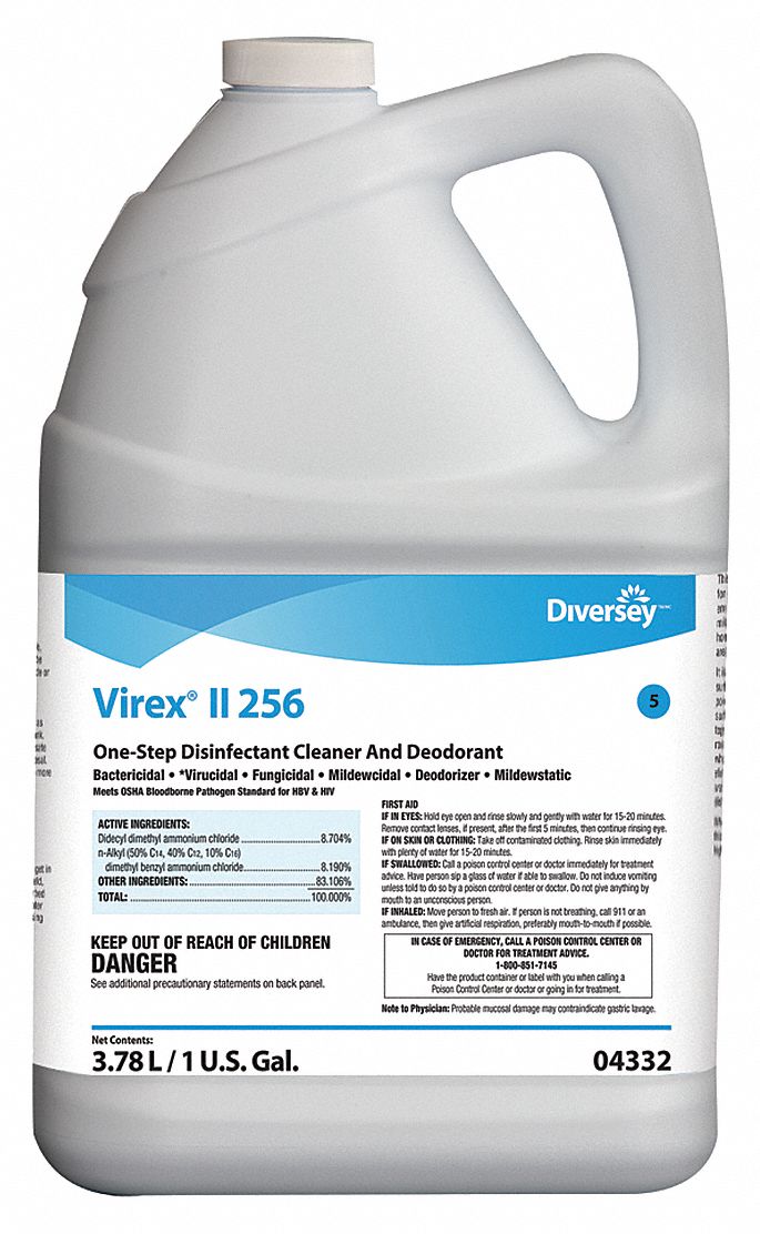 Deodorizing Disinfectant Cleaner: Jug, Concentrated, Liquid, Quat, Mint, Virex® II 256